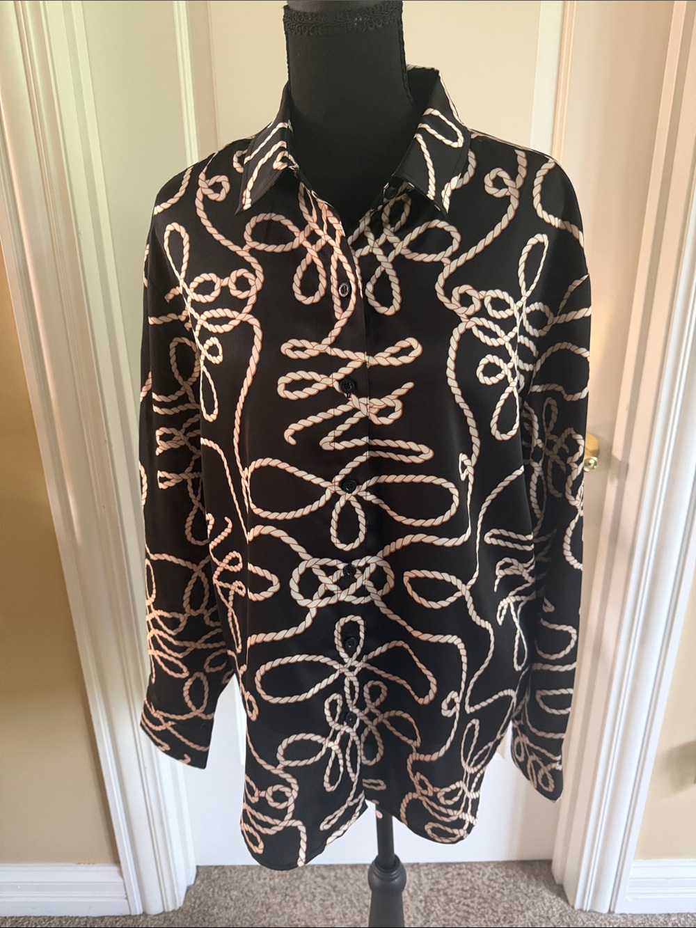 Karl Lagerfeld Black Rope-Print Long-Sleeve blouse